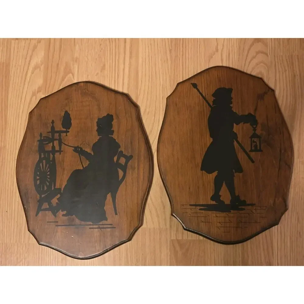Vintage Wood Black Silhouette Couple Wall Hanging Plaques Farmhouse Rustic 13